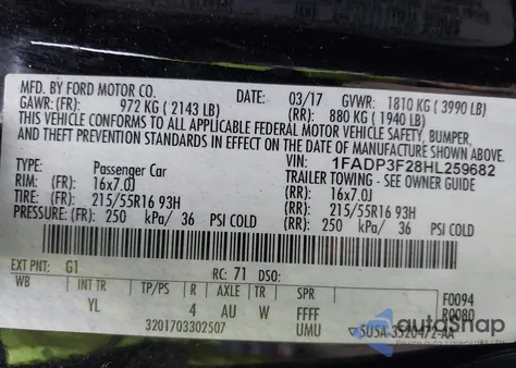 2017 Ford Focus Se from USA, damaged, VIN 1FADP3F28HL259682